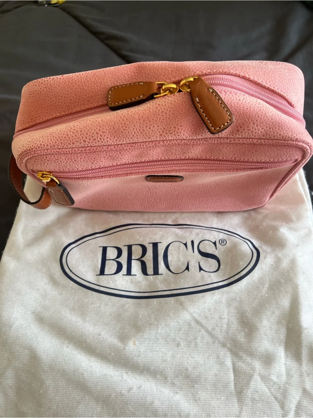 Bric's Pink Canvas Cosmetic Pouch with Tan Leather Trim